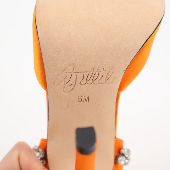 Aminah Abdul Jillil Soleil Women Slingback Rhinestone Stillet Orange Satin Sz 6M - Picture 9 of 10